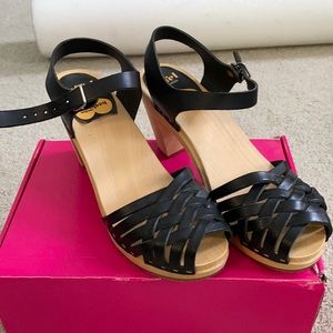 Swedish Hasbeen Black high heeled clogs